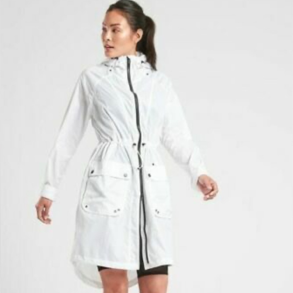 Athleta White City Slicker Trench Coat with Drawstring Waist